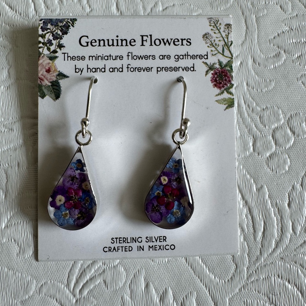 Genuine Flowers Pressed Flowers In Glass Earrings